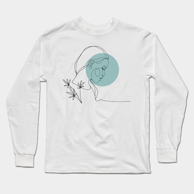 Minimalist Women Face. One Line Art. Single line. Contour Portrait. Long Sleeve T-Shirt by ElenaDro